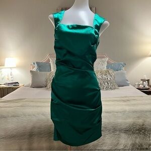 New TRIXXI Kelly Green Sleeveless Formal 3 Abstract Ruching Party Cocktail Dress
